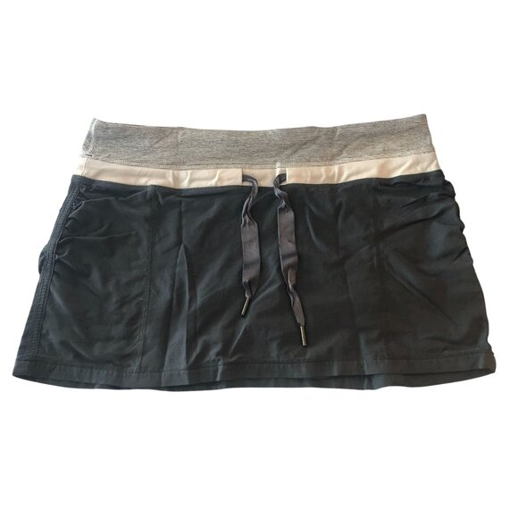 Lululemon Run: Energy Skirt Skort Drawstring Ruched Striped Gray 8 - Picture 1 of 3